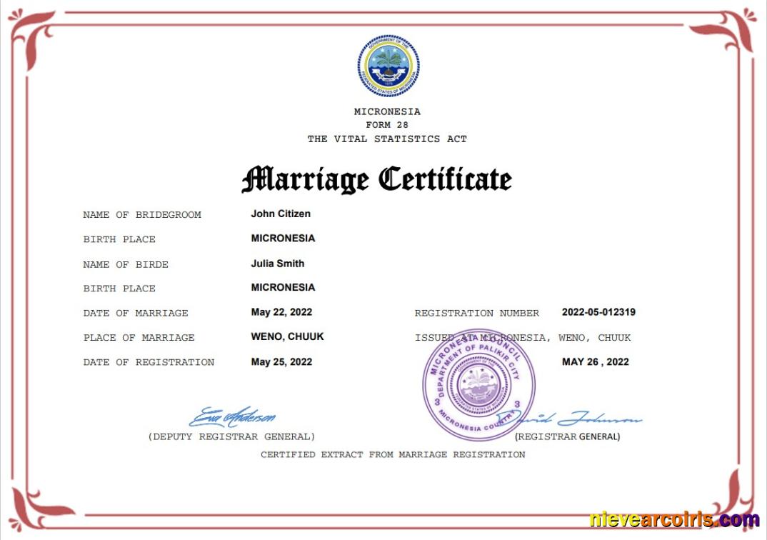 Premium Micronesia Marriage Certificate Word And PDF Template