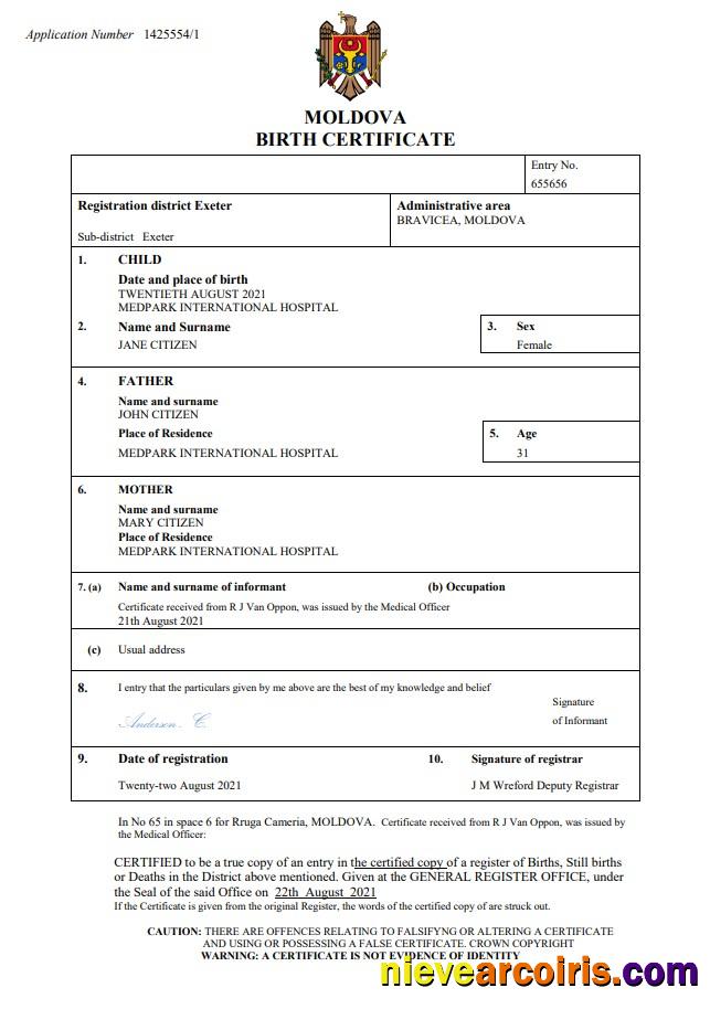 Premium Moldova Birth Certificate Word And PDF Template