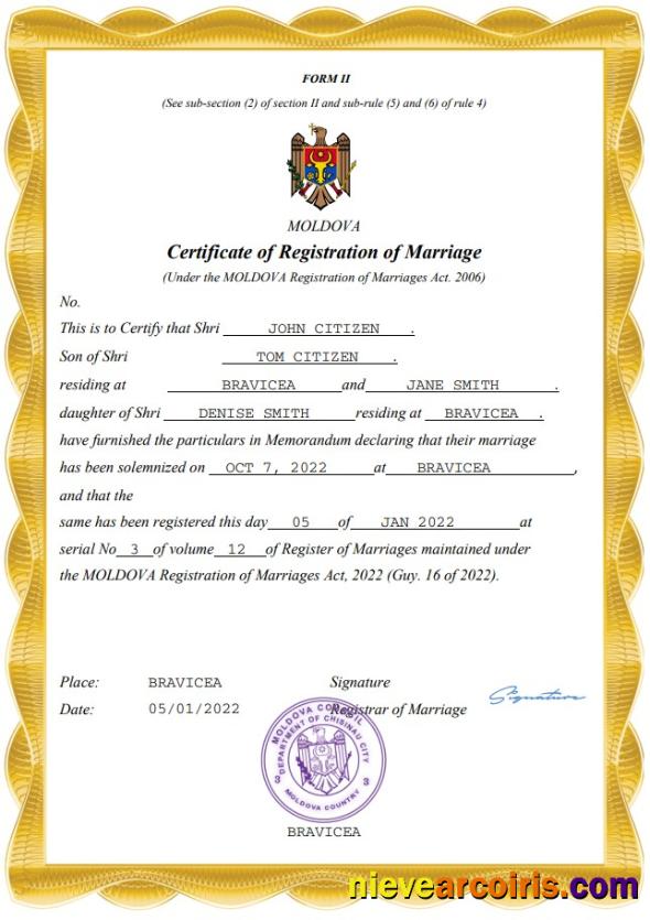Premium Moldova Marriage Certificate Word And PDF Template