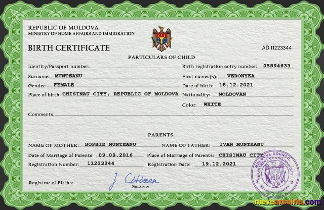 Premium Moldova Vital Record Birth Certificate PSD Template