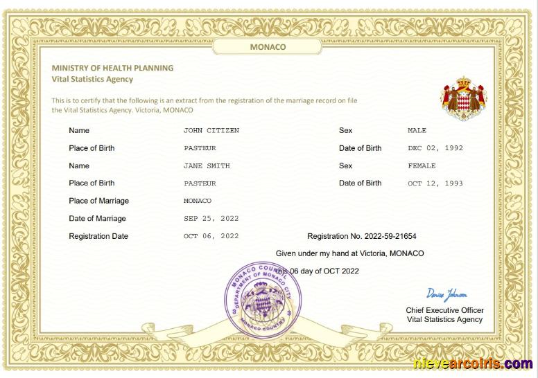 Editable Monaco Marriage Certificate Word And PDF Template