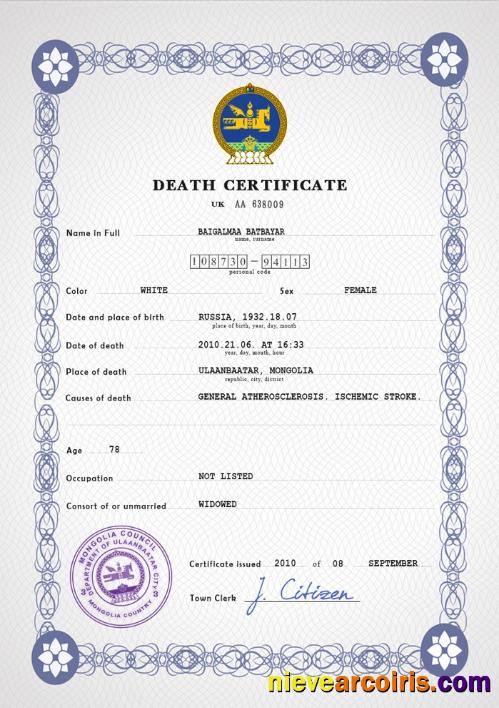 Premium Mongolia Death Certificate PSD Template