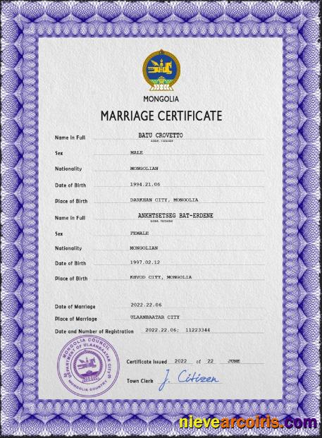 Premium Mongolia Marriage Certificate PSD Template