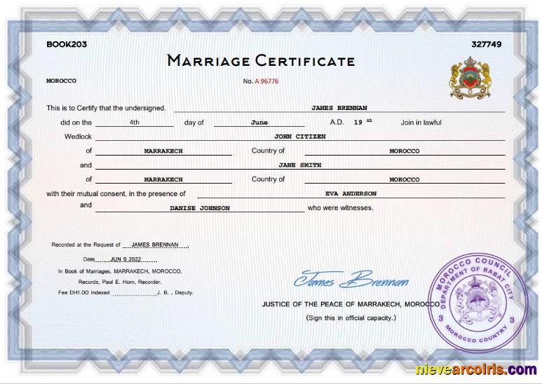 Premium Morocco Marriage Certificate Word And PDF Template