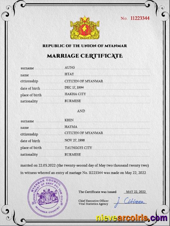 Professional Myanmar Marriage Certificate PSD Template
