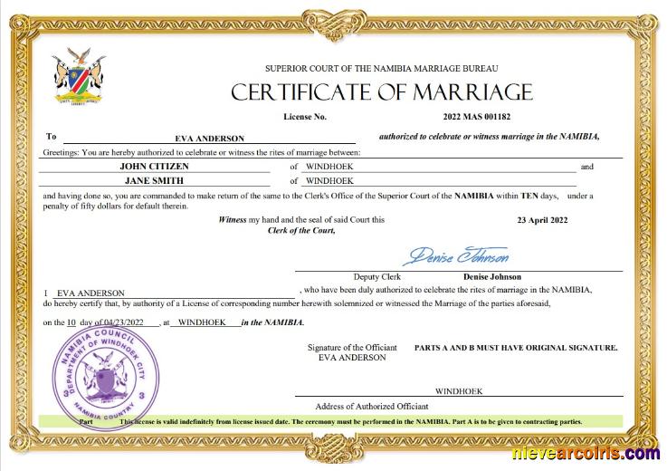 Premium Namibia Marriage Certificate Word And PDF Template