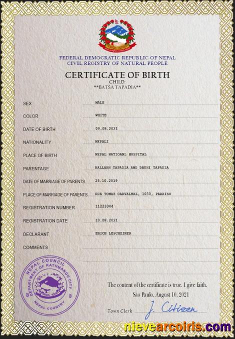 Premium Nepal Vital Record Birth Certificate PSD Template