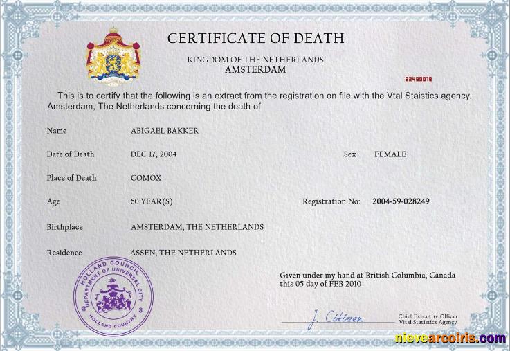 Premium Netherlands Death Certificate PSD Template