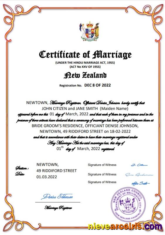 Premium New Zealand Marriage Certificate Word And PDF Template
