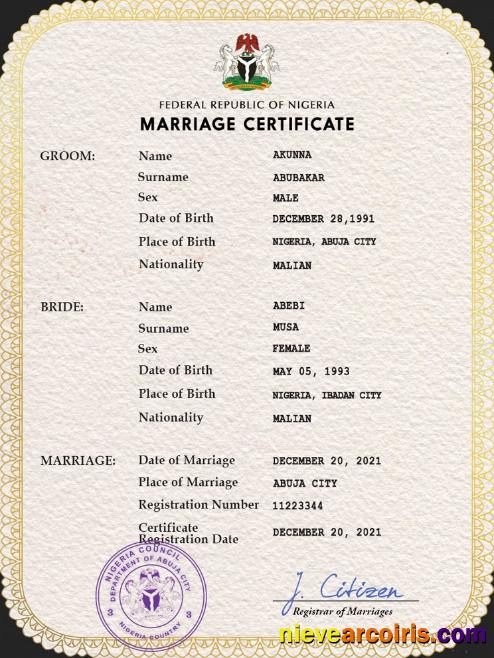 Professional Nigeria Marriage Certificate PSD Template