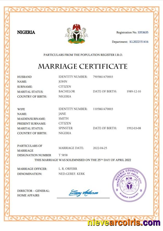 Professional Nigeria Marriage Certificate Word And PDF Template