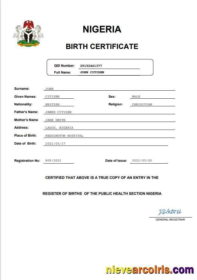 Realistic Nigeria Vital Record Birth Certificate Template In Word And PDF Format, Completely Editable
