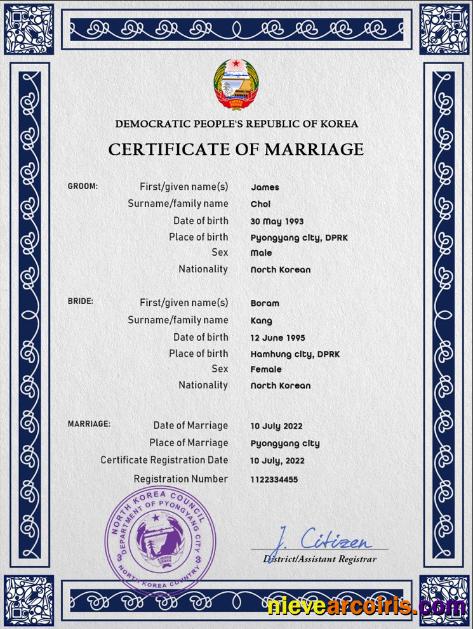 Editable North Korea Marriage Certificate PSD Template