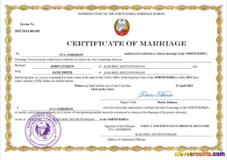 Premium North Korea Marriage Certificate Word And PDF Template