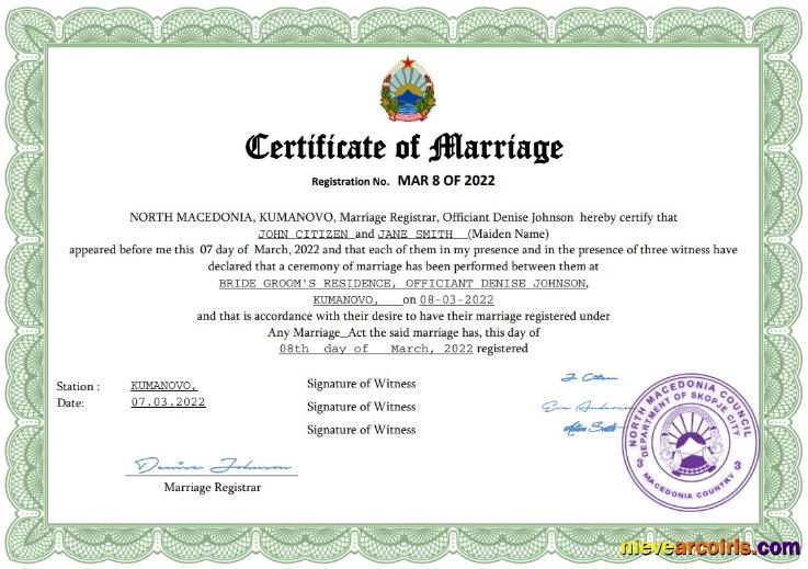 Professional North Macedonia Marriage Certificate Word And PDF Template