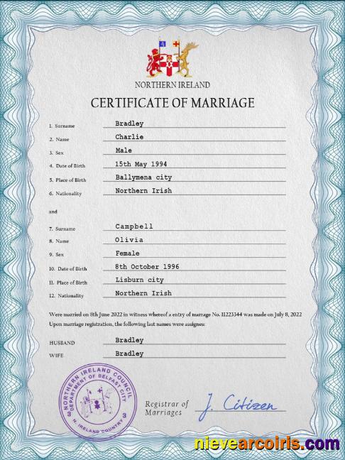 Premium Northern Ireland Marriage Certificate PSD Template