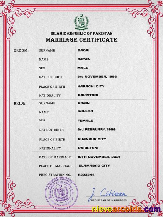 Premium Pakistan Marriage Certificate PSD Template