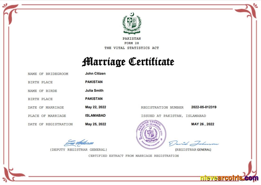 Premium Pakistan Marriage Certificate Word And PDF Template
