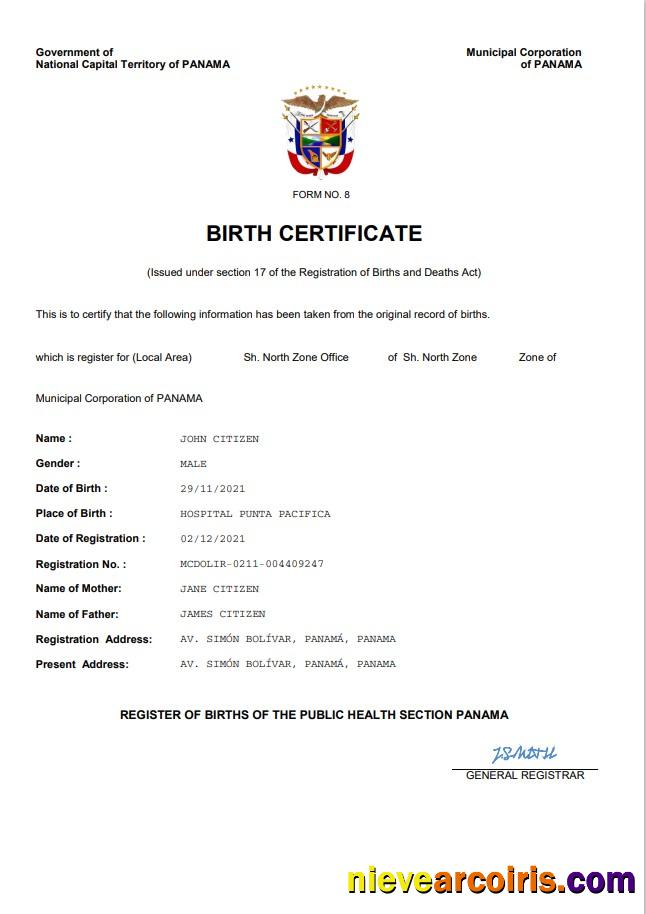 Realistic Panama Birth Certificate Word And PDF Template