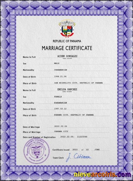 Professional Panama Marriage Certificate PSD Template