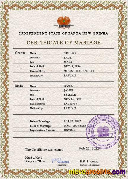Professional Papua New Guinea Marriage Certificate PSD Template