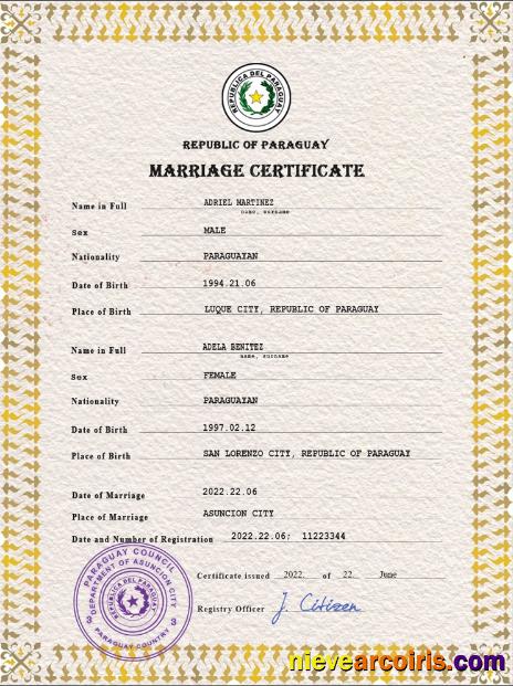 Premium Paraguay Marriage Certificate PSD Template