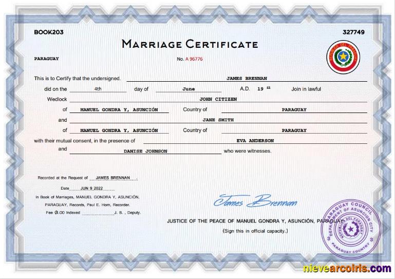 Premium Paraguay Marriage Certificate Word And PDF Template