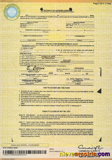 Realistic Philippines Birth Certificate Template In PSD Format