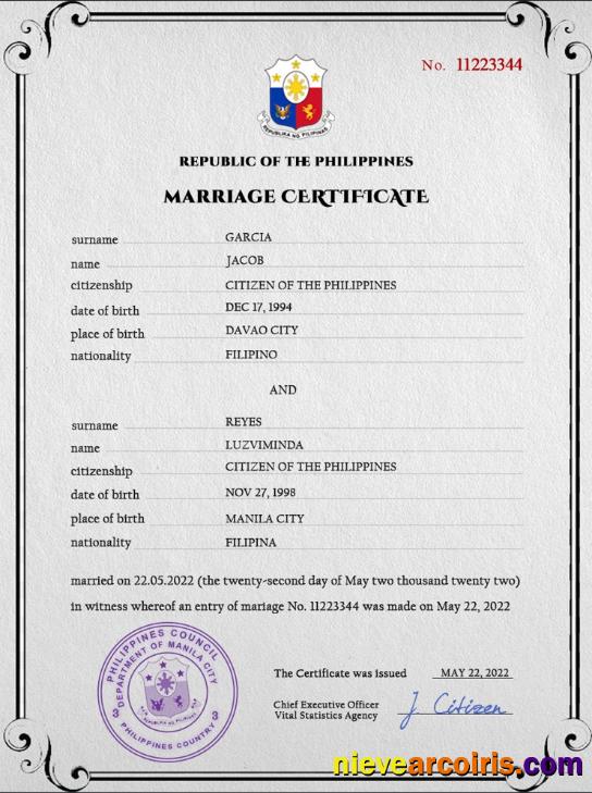 Professional Philippines Marriage Certificate PSD Template