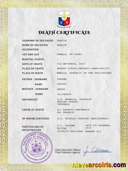 Professional Philippines Vital Record Death Certificate PSD Template