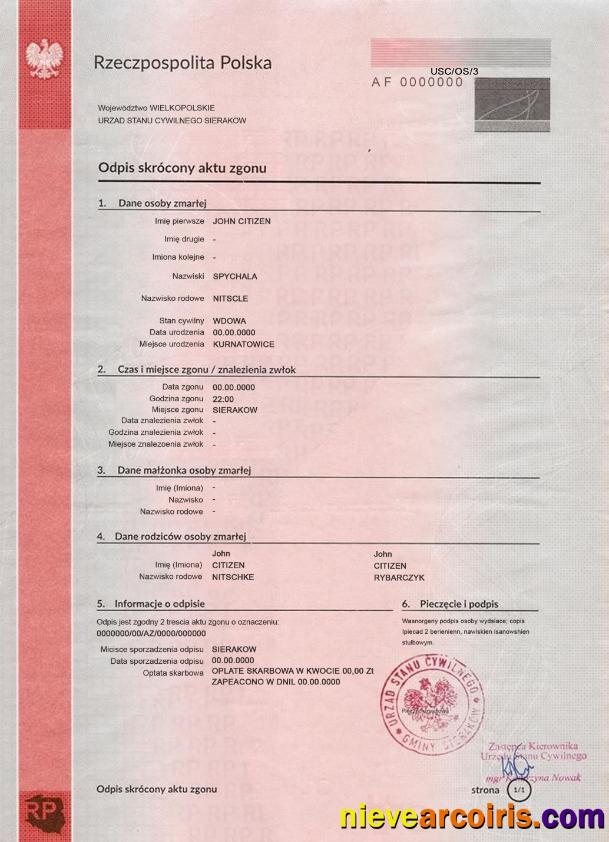 Poland Death Certificate Photolook