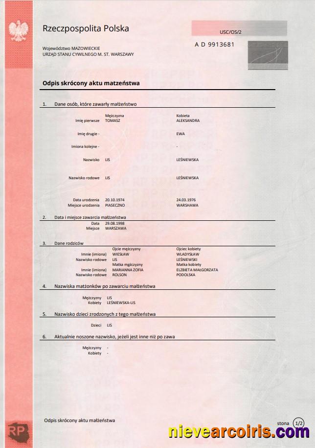Professional Poland Marriage Certificate Template In Word And PDF Format, Pink