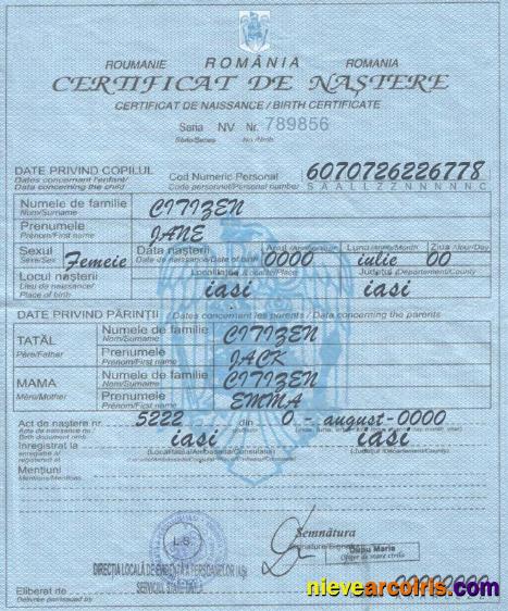 Professional Romania Birth Certificate Template In PSD Format