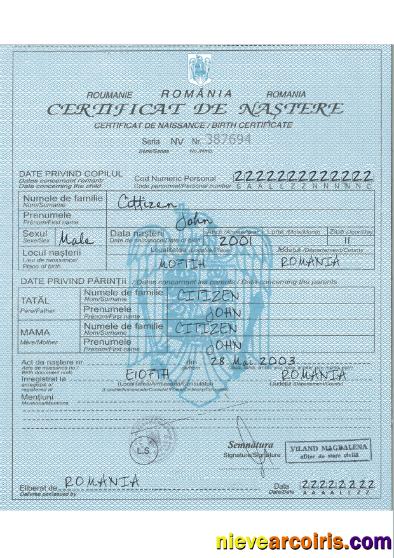 Romania Birth Certificate Template