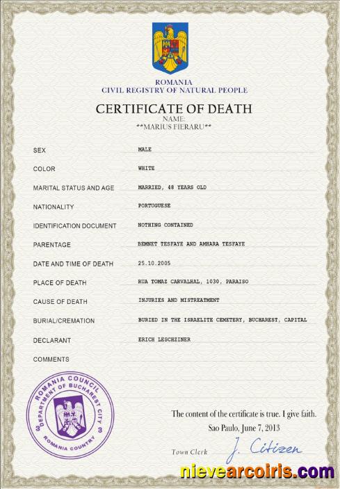 Premium Romania Death Certificate PSD Template