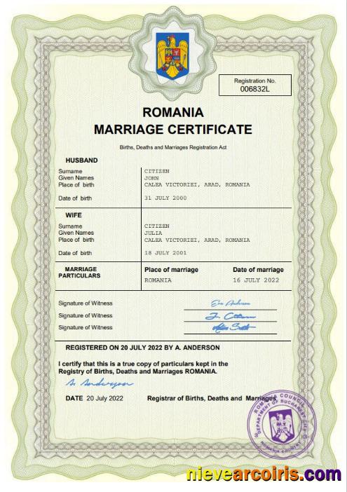Premium Romania Marriage Certificate Word And PDF Template