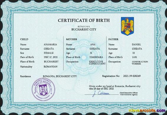 Professional Romania Vital Record Birth Certificate PSD Template