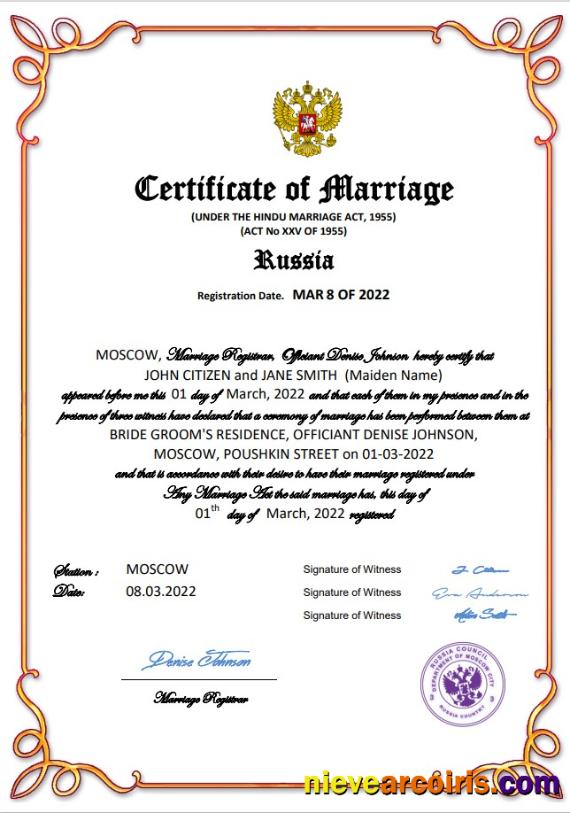Realistic Russia Marriage Certificate Word And PDF Template