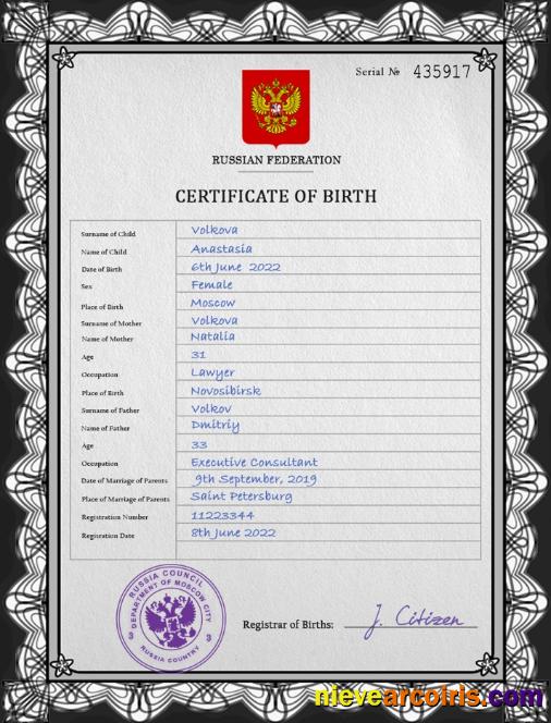 Realistic Russia Vital Record Birth Certificate PSD Template,