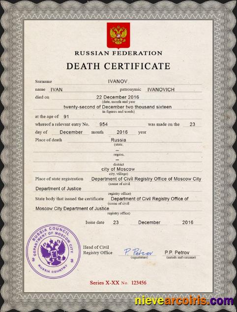 Premium Russia Vital Record Death Certificate PSD Template