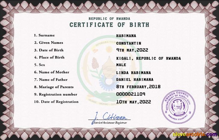 Premium Rwanda Birth Certificate PSD Template