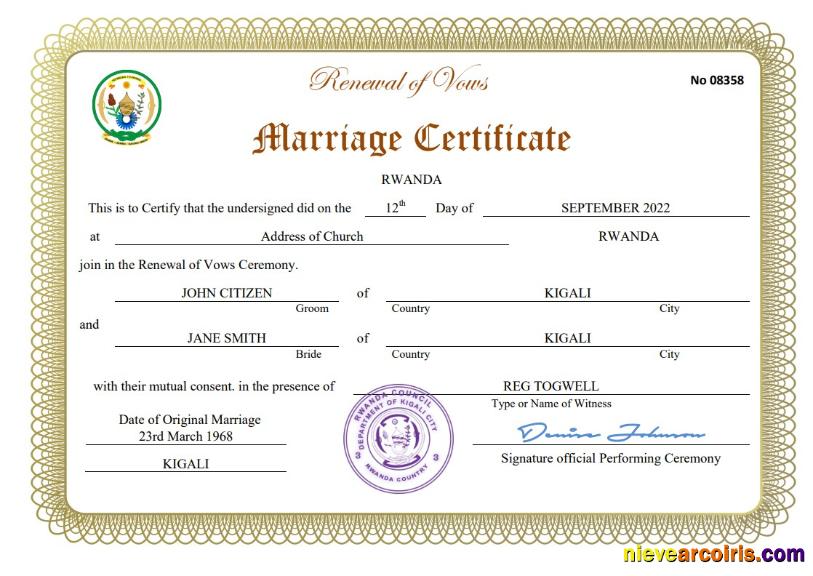 Premium Rwanda Marriage Certificate Word And PDF Template