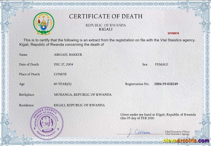 Premium Rwanda Vital Record Death Certificate PSD Template