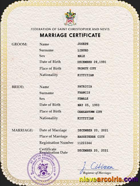 Premium Saint Kitts And Nevis Marriage Certificate PSD Template