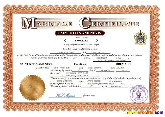 Realistic Saint Kitts And Nevis Marriage Certificate Word And PDF Template