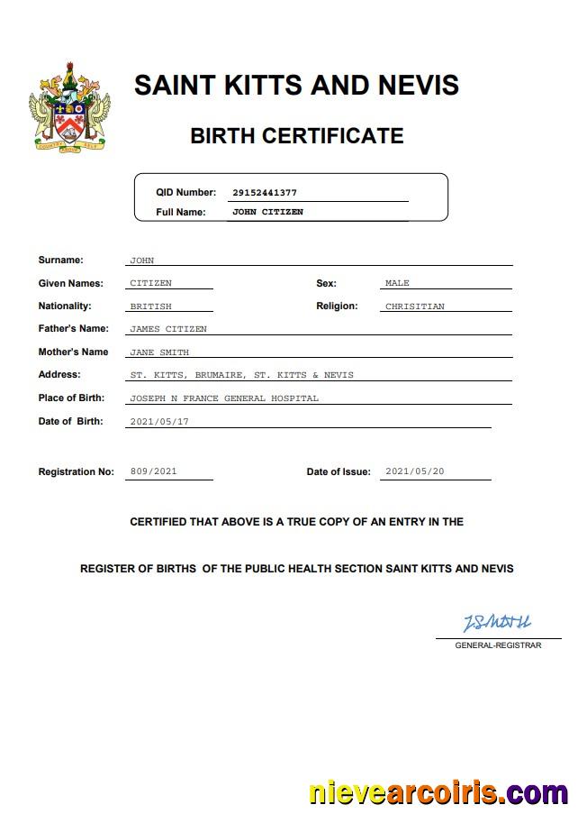 Professional Saint Kitts And Nevis Vital Record Birth Certificate Word And PDF Template