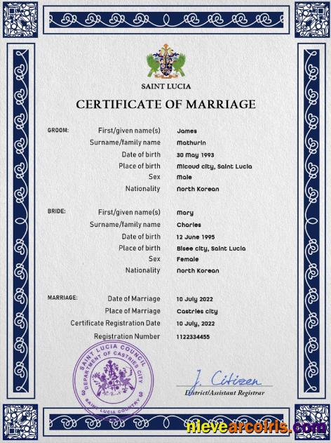 Editable Saint Lucia Marriage Certificate PSD Template