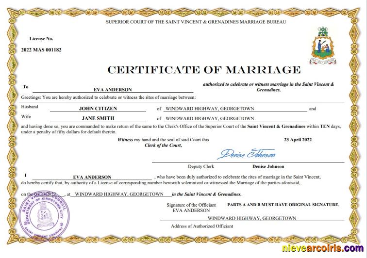 Editable Saint Vincent And Grenadies Marriage Certificate Word And PDF Template