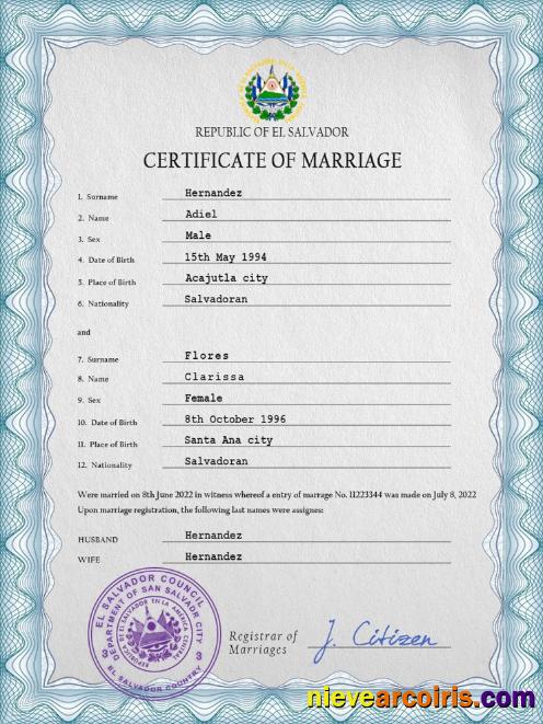 Premium Salvador Marriage Certificate PSD Template