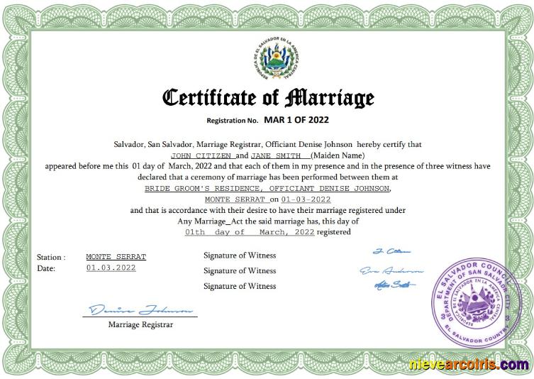 Editable Salvador Marriage Certificate Word And PDF Template